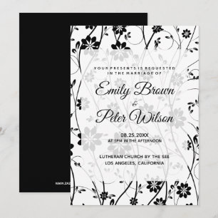 Invitation Mariage Élégant Fleurs Noires Délicates