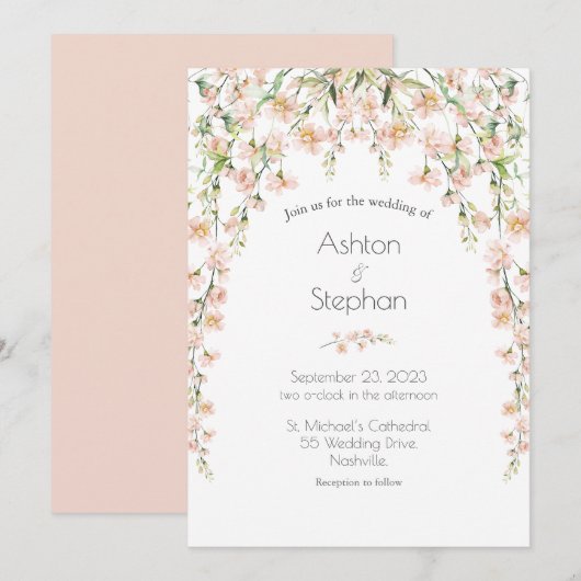 Invitation Mariage élégant Fleurs sauvages Floral Rose (Devant / Derrière)