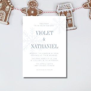 Invitation Mariage élégant flocon de neige bleu poussiéreux d