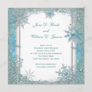 Invitation Mariage Élégant Flocon de Neige Bleu Turquoise