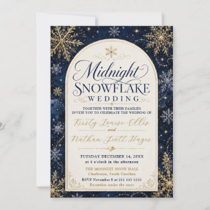 Invitation Mariage Élégant Flocon de Neige de Minuit