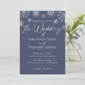 Invitation Mariage Élégant Flocon de Neige Thème Hiver Bleu F (Debout devant)