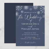 Invitation Mariage Élégant Flocon de Neige Thème Hiver Bleu F (Devant / Derrière)