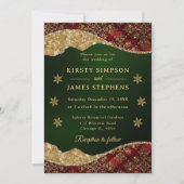 Invitation Mariage élégant flocon de neige vert et or (Devant)