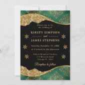 Invitation Mariage élégant flocon de neige vert et or (Devant)