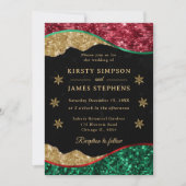 Invitation Mariage élégant flocon de neige vert rouge et or (Devant)