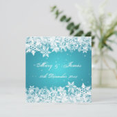Invitation Mariage élégant Flocons de neige bleus en hiver (Debout devant)