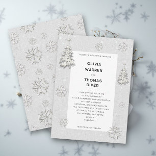 Invitation Mariage Élégant Flocons de Neige Hiver Blanc