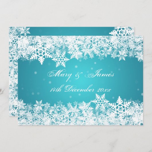 Invitation Mariage Élégant Flocons de Neige Hiver Bleu (Devant / Derrière)