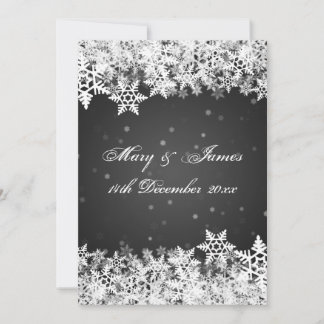 Invitation Mariage Élégant Flocons de Neige Hiver Noir