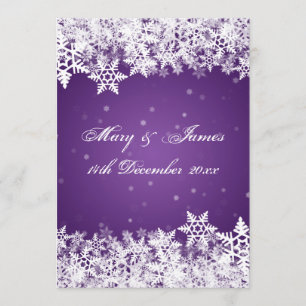 Invitation Mariage Élégant Flocons de Neige Hiver Violet
