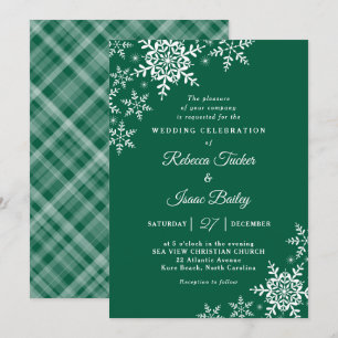 Invitation Mariage élégant flocons de neige Tartan Vert Chass