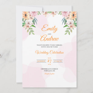 Invitation Mariage élégant floral aquarelle aux couleurs past