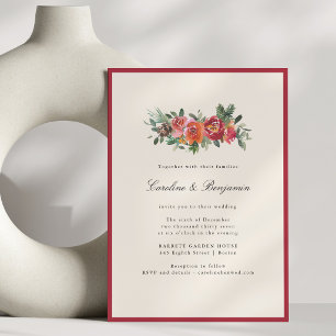 Invitation Mariage Élégant Floral Aquarelle Bourguignon Hiver
