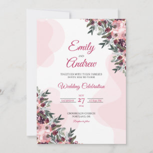 Invitation Mariage Élégant Floral Aquarelle Pivoine Rougeâtre