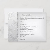 Invitation Mariage élégant Floral Argent Blanc Coeurs Bow (Dos)
