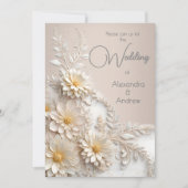 Invitation Mariage élégant Floral Beige Fleurs blanches (Devant)