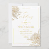 Invitation Mariage Élégant Floral Blanc et Or Devine (Devant)