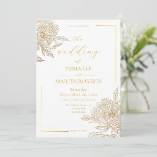 Invitation Mariage Élégant Floral Blanc et Or Devine