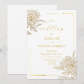 Invitation Mariage Élégant Floral Blanc et Or Devine (Devant / Derrière)