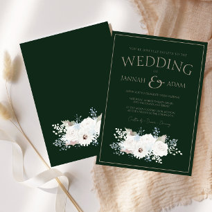 Invitation Mariage élégant floral blanc hivernal vert
