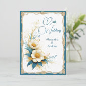 Invitation Mariage élégant Floral bleu cyan blanc Fleurs (Debout devant)