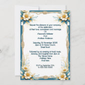 Invitation Mariage élégant Floral bleu cyan blanc Fleurs (Dos)
