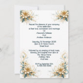 Invitation Mariage élégant Floral Bleu Fleurs blanches (Dos)