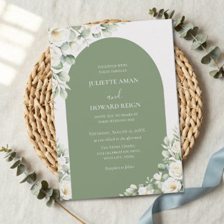 Invitation Mariage Élégant Floral Botanique Vert Végétal