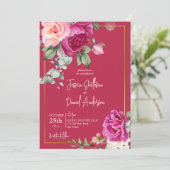 Invitation Mariage élégant floral magenta profond (Debout devant)