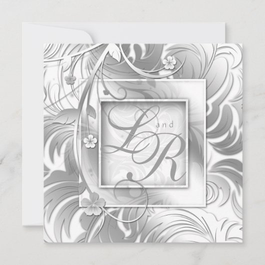 Invitation Mariage élégant Floral Métallic Blanc argenté (Devant)
