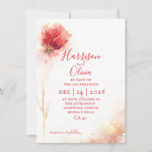 Invitation mariage élégant floral minimaliste tulipe rose blu