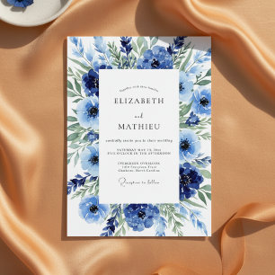 Invitation Mariage Élégant Floral Navy avec une touche de pei