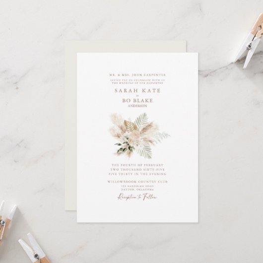 Invitation Mariage Élégant Floral Neutre Boho (Devant/Arrière en situation)