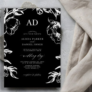 Invitation Mariage élégant floral noir
