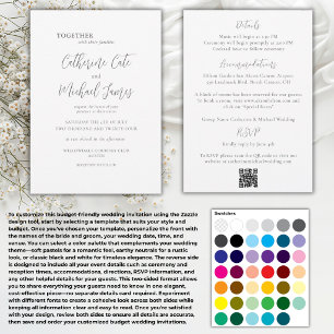 Invitation Mariage Élégant Floral Noir et Blanc Économique
