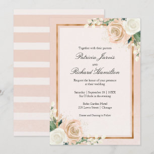 Invitation Mariage Élégant Floral Rose Pâle et Or Rose