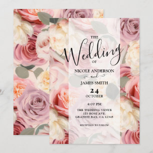 Invitation Mariage Élégant Floral Rose Rêveur Shabby Chic