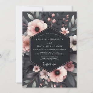 Invitation Mariage Élégant Floral Rougeur Humeur