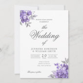 Invitation Mariage Élégant Floral Rustique Violet Script (Devant)