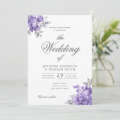 Invitation Mariage Élégant Floral Rustique Violet Script (Debout devant)