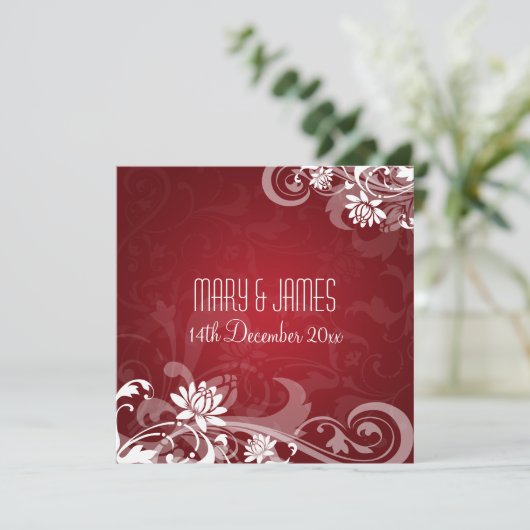 Invitation Mariage Élégant Floral Spirales Rouge (Debout devant)