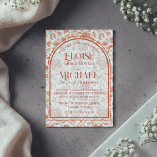 Invitation Mariage Élégant Floral Toile Script Terracotta Rou