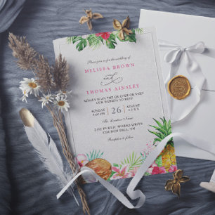 Invitation Mariage élégant floral tropical hawaïen avec code