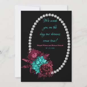 Invitation Mariage élégant floral turquoise et mauve