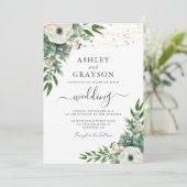 Invitation Mariage Élégant Floral Vert Sauge (Debout devant)