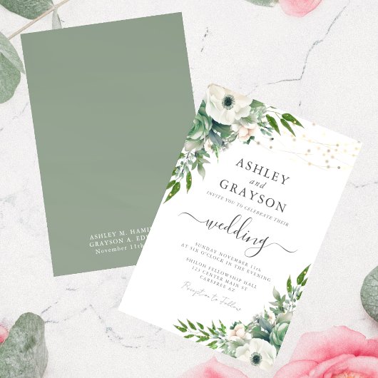 Invitation Mariage Élégant Floral Vert Sauge