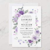 Invitation Mariage élégant floral violet rustique avec QR Cod (Devant)