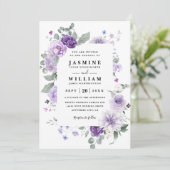 Invitation Mariage élégant floral violet rustique avec QR Cod (Debout devant)
