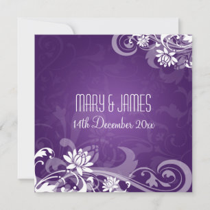 Invitation Mariage Élégant Florales Tourbillons Violet